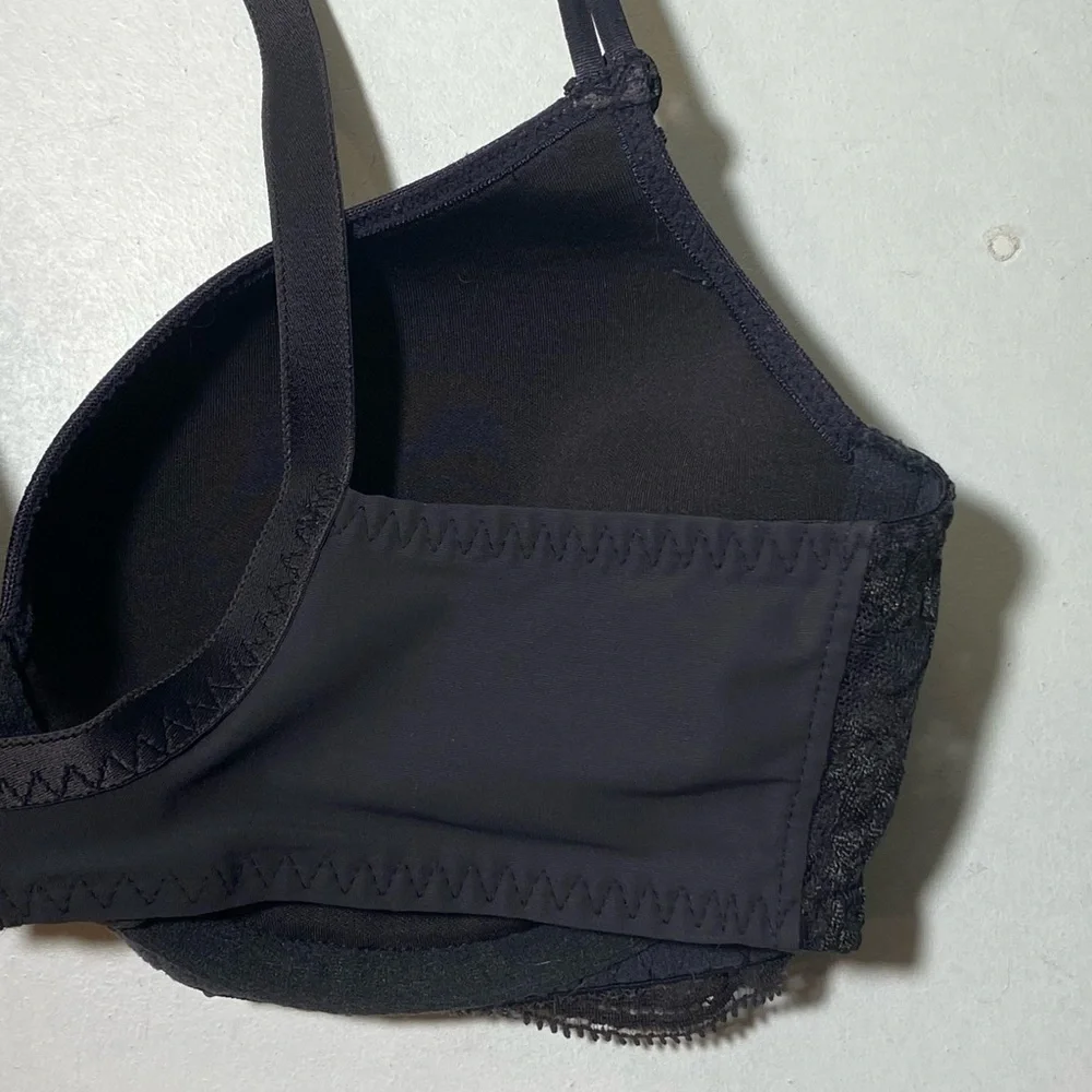 Simone Perele Paris Plunge Bra Black Scalloped Floral Lace Made in France 34B - Picture 9 of 12